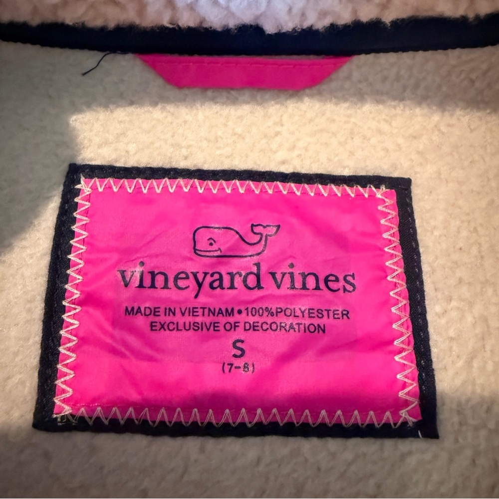 Vineyard Vines - Kids Cream Fleece Pullover w/ Pink Accents - Youth Small (6-7) - Picture 5 of 6
